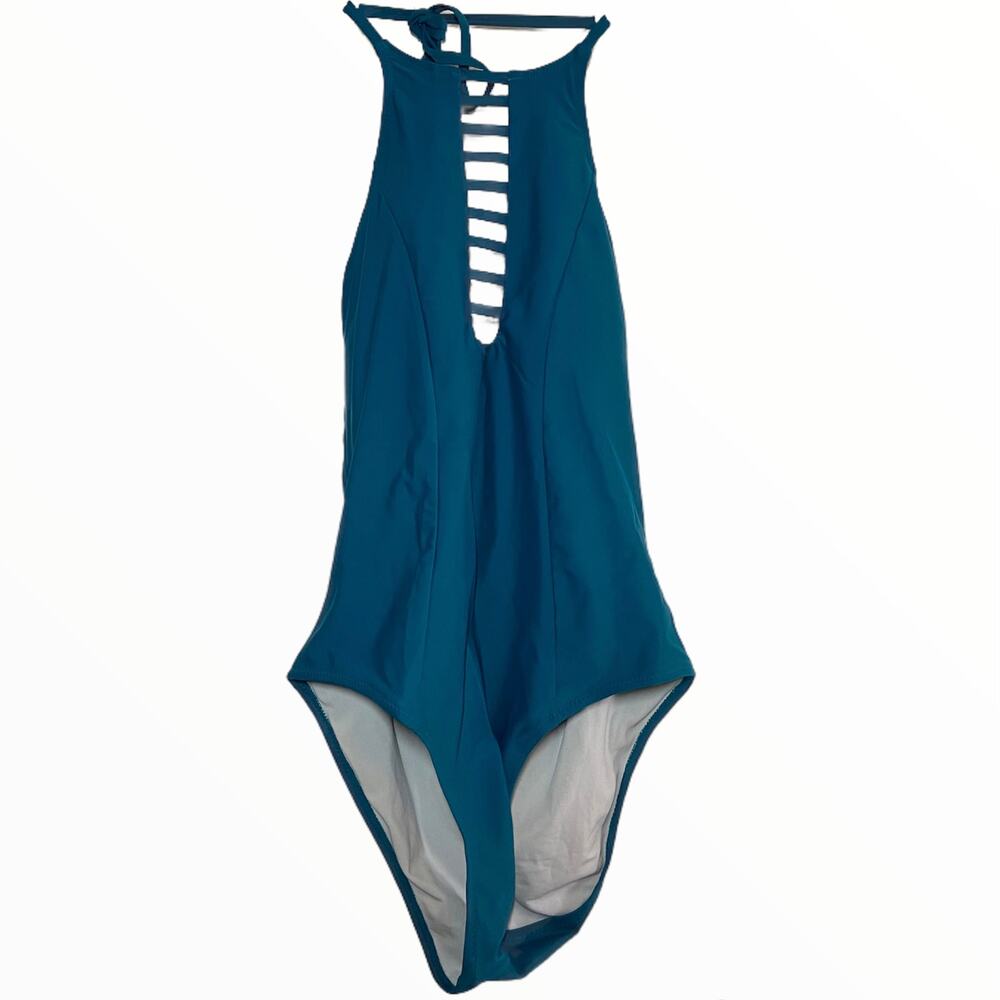 Cupshe One Piece Swimsuit Halter High Neck Ladder Neckline Backless Teal Small